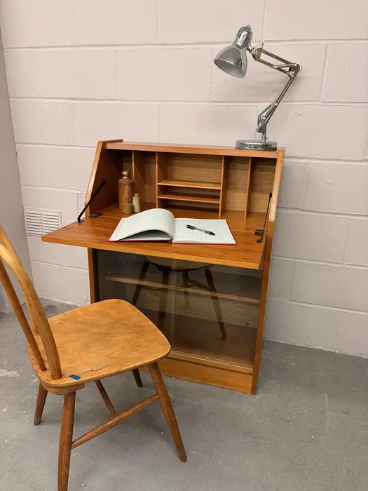Mid Century Herbert E Gibbs Teak Bureau and Display Cabinet - Image 2