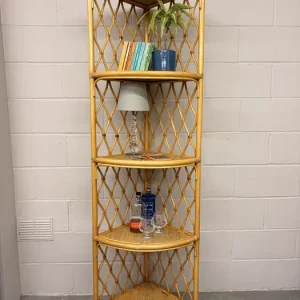Vintage Tall Corner Cane/ Rattan Shelving Unit