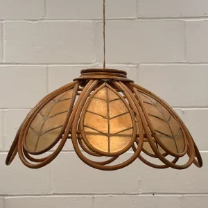 Vintage Large Bamboo Cane Capiz Shell Pendant Lampshade