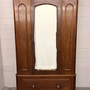 Antique Victorian Mahogany Single Wardrobe with Mirror