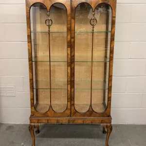 Vintage Glazed Walnut Veneer Display Cabinet