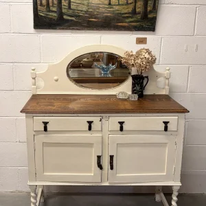 Vintage Painted Oak Washstand with Mirror
