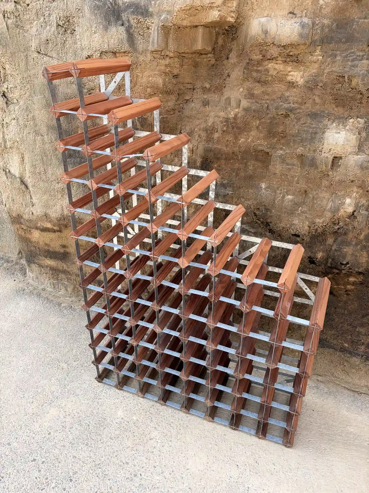 Cranville Pine and Galvanized metal Vintage wine rack for up to 70 bottles