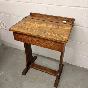 Vintage Oak School Desk, Lift Lid, Bakelite Inkwell
