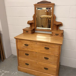 Antique Satinwood Pine waxed Dressing Chest 5 Drawers Tilting Mirror