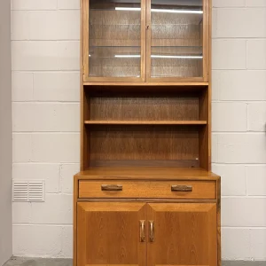 G Plan teak wall unit with glazed cupboard